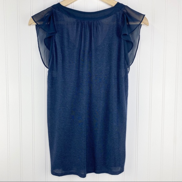 Anthropologie Deletta Linen Blue Bow Ruffle Top Small - Picture 3 of 8